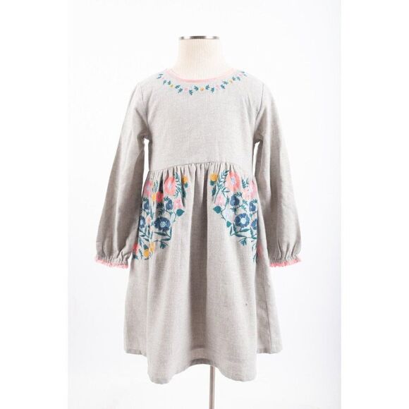 Egg New York Girls Dress Floral Embroidered Sz 5 Yrs Gray Long sleeve - Picture 1 of 6